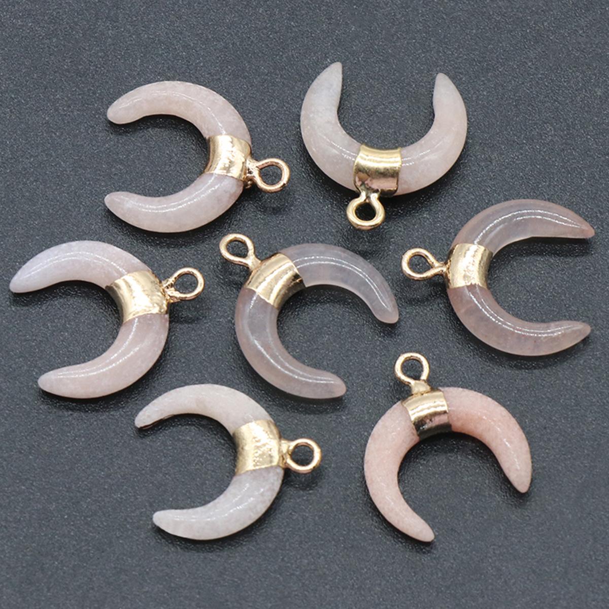 

Кулон из натуральных камней в форме луны, кристально чистый кварц, обсидиан, подвески для изготовления ювелирных изделий, ожерелье, серьги, аксессуары 15x18 мм 1Pc/Pink Aventurine