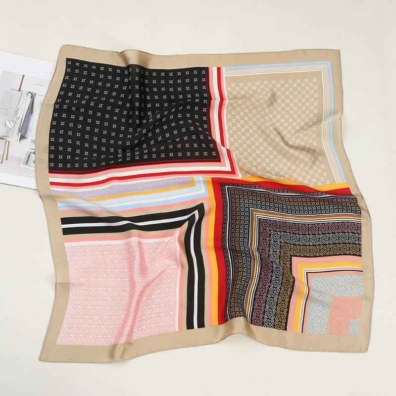 68cm Rainbow Striped Printed Scarf Women's New Style Emulated Silk Scarfs Fashion Versatile Clothes Bag Accessories Scarf