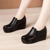 Wedge Heel, Deep Mouth, Four Seasons, Round Toe, Mid-heel, Non-slip Bottom, Waterproof Platform, Comfortable Casual Work Women's Leather Shoes