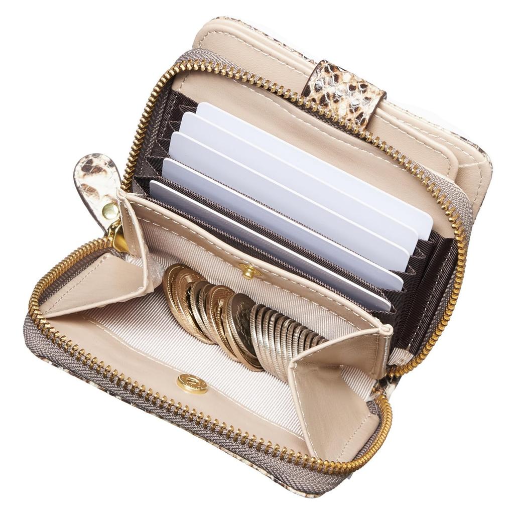 HENLY COAT Women's Anaconda Diamantina Zip-Around Bifold Wallet, Italian-Made Cowhide Leather, Feng Shui Design, Gift Boxed (RocciaBeige)