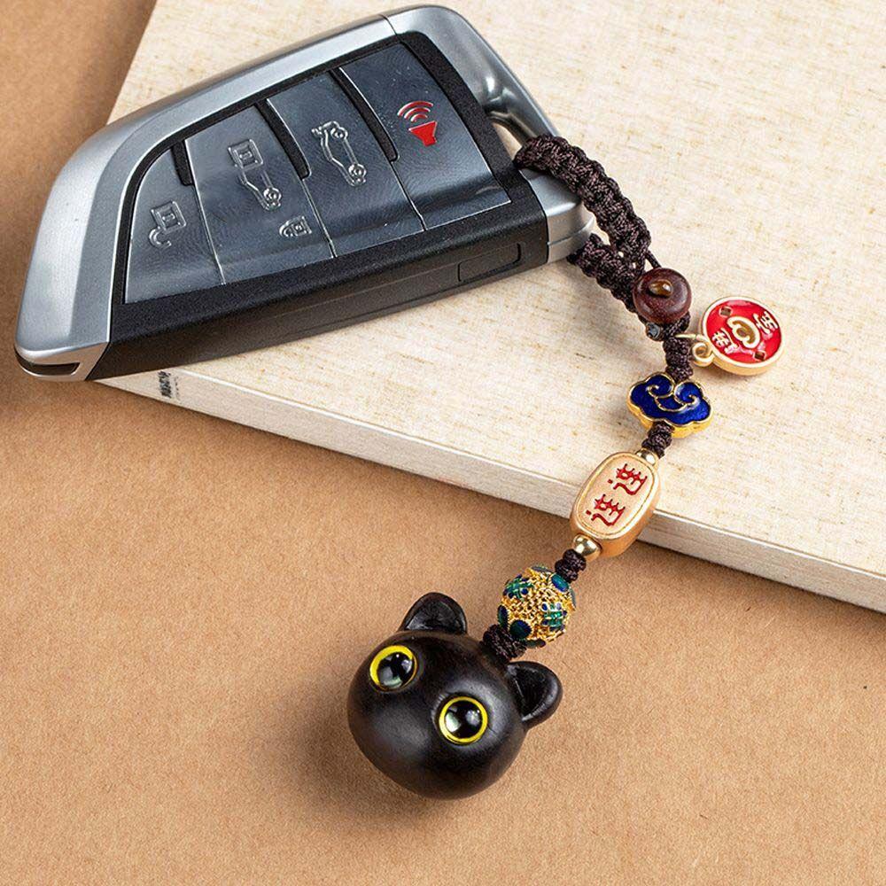 Style Cat Pendant Keychain Components Sandalwood KeyChains Jewelry Findings Wood Car Keyring