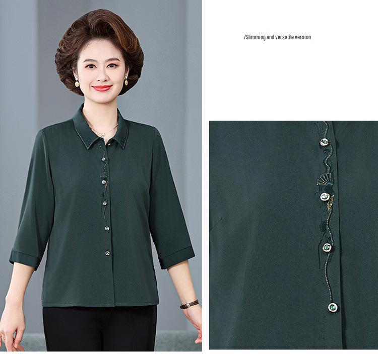 Chic Summer Lapel Top: 2026 New Arrivals for Middle-aged & Elderly Women - Three-quarter Sleeve Shirt.