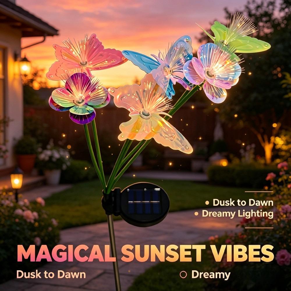 2PCs  Solar Butterfly Flower Stake Lights 10/8/6 Head 2 Modes Steady Flash Waterproof Outdoor Garden Yard DIY Decor Lamp