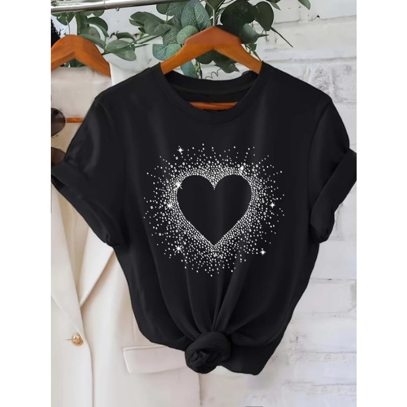 Short Sleeve Crown Letter Print Crew Neck T-Shirt for Spring & Summer Casual Women's Clothing