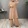 Muslim Women's Urban Sportswear: Elegant Puff Sleeve Shirt & Wide Leg Pants Set
