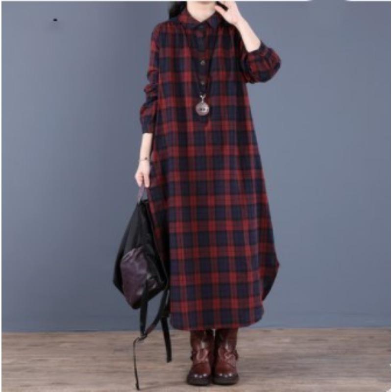

Loose Women s Casual Checkered Long Sleeved Dress M