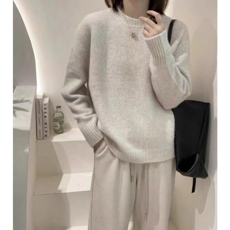 

Осень и зима высококачественный вязаный пуловер свитер женский утолщенный свободный с круглым вырезом вязаный свитер золотой шелк енотовый велюр One size бежевый