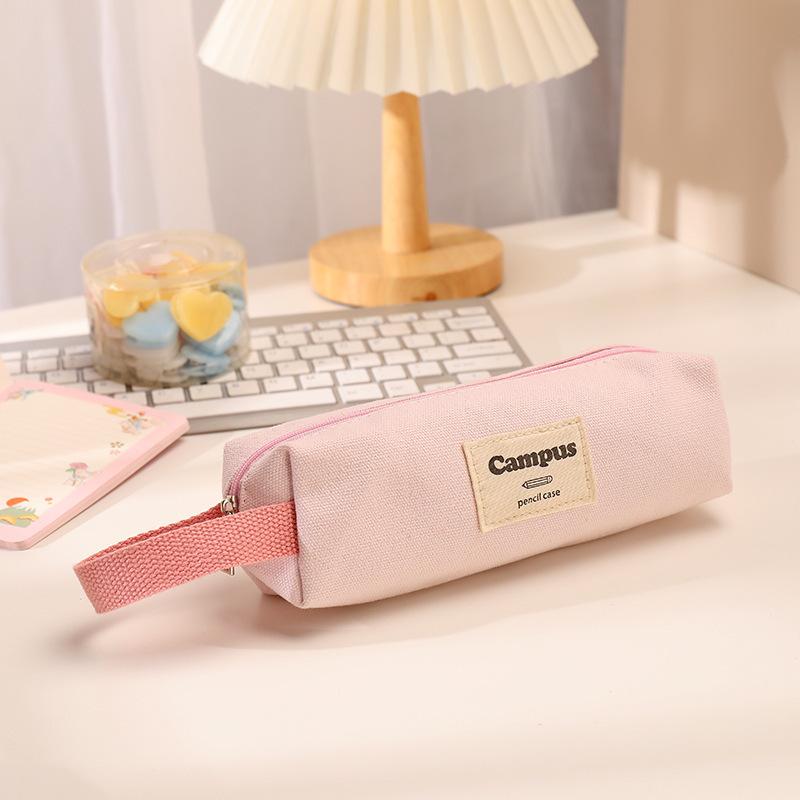 1Pc Solid Color Portable Canvas Pencil Case, 6 Colors To Choose, Large Capacity Stationery Organizer Bag for Gifts and Packaging