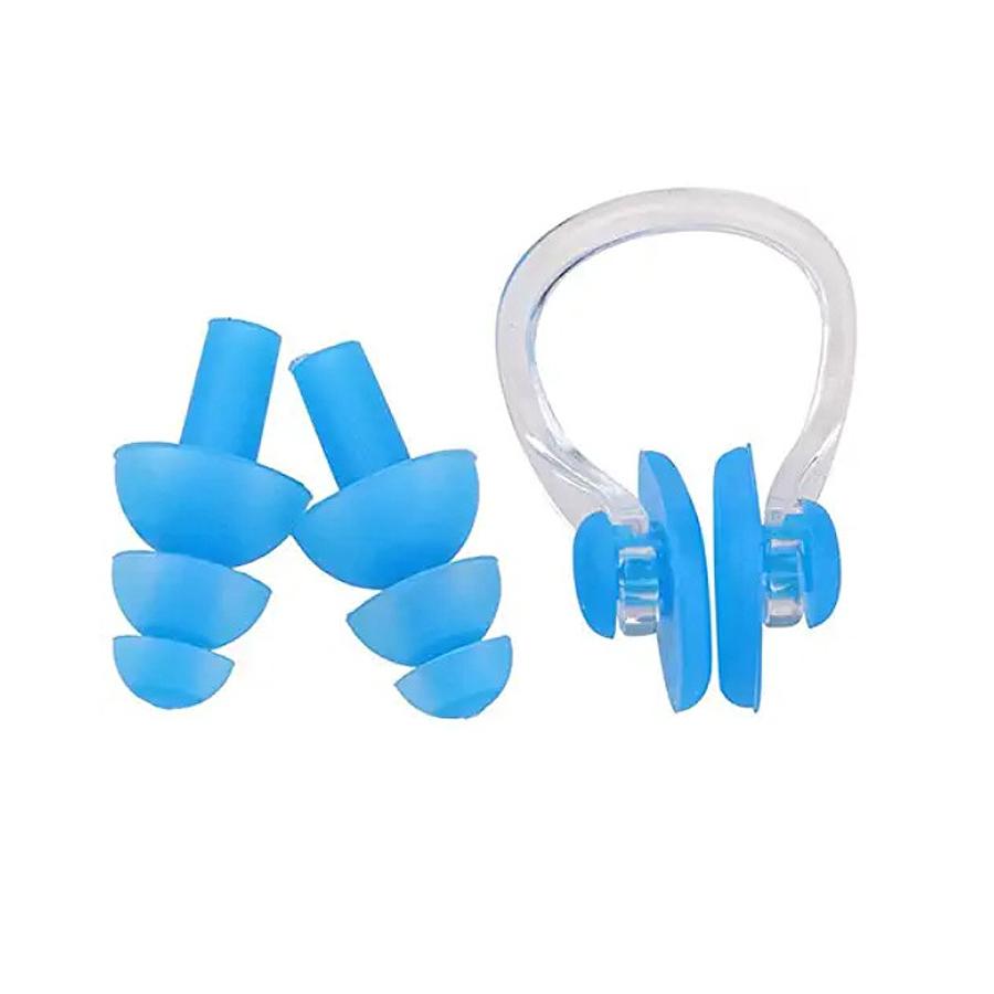Swimming Nose Clip Earplug Set, Silicone Three-layer Waterproof Non-slip Nose Ears Protectors