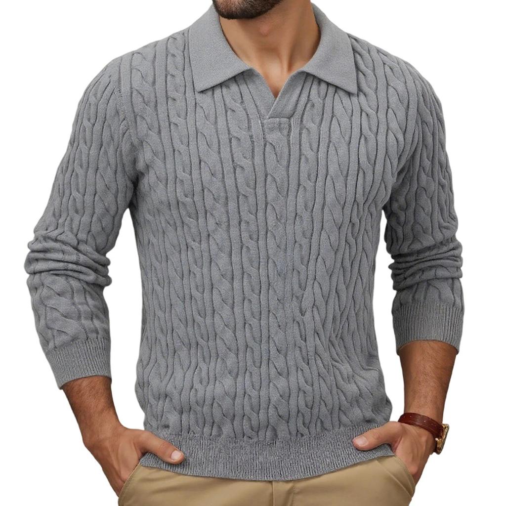 Men's Big Size Knitting Long Sleeves Twisted Flower Pullover Sweater