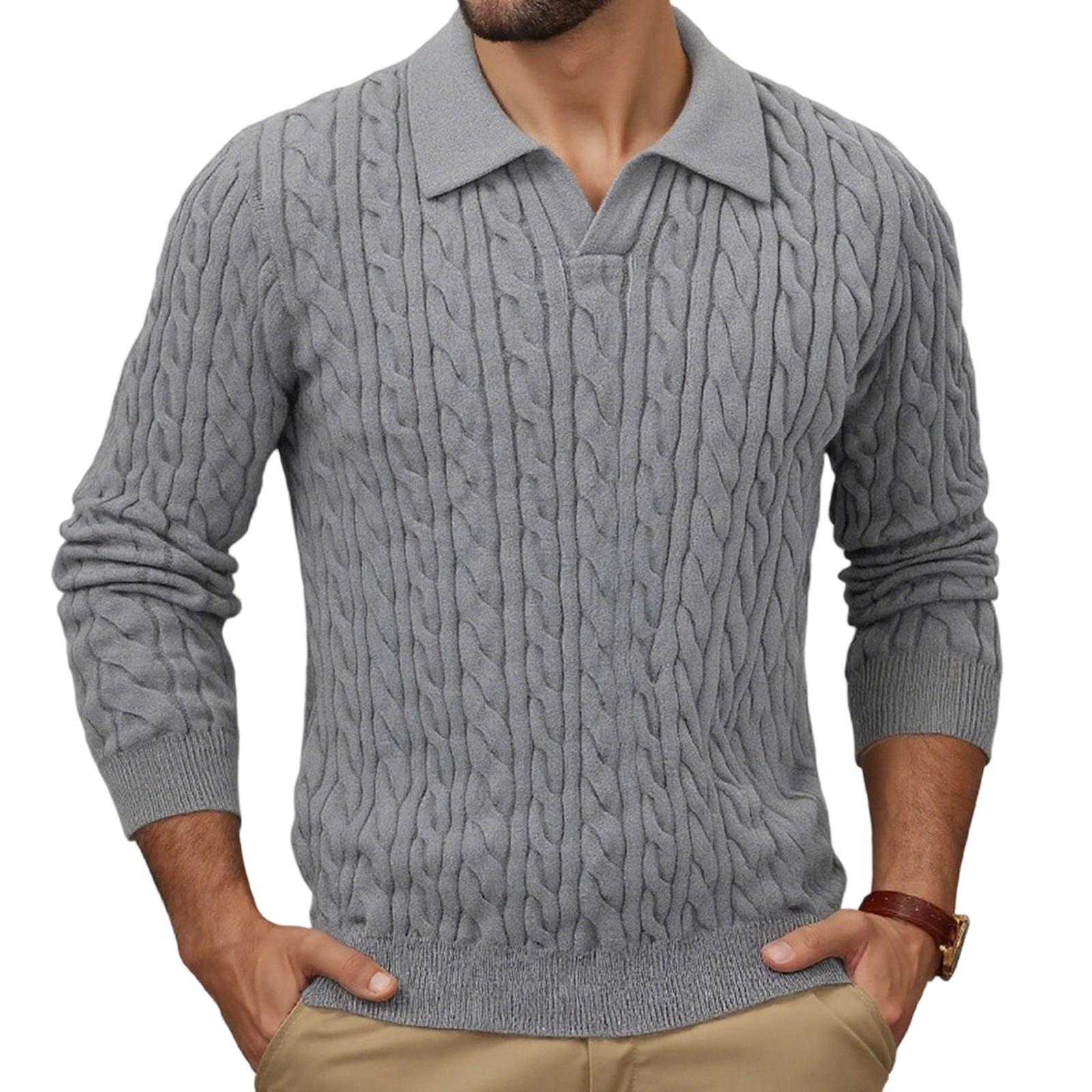 

Men s Big Size Knitting Long Sleeves Twisted Flower Pullover Sweater XXL