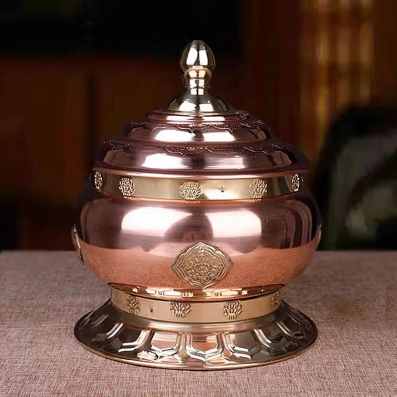 Tibetisches Toba Glasflasche Lebensmittelbehälter Tantrisches Kupfer Handwerk Buddhistisch Große Kapazität Opfergabe Zuhause Innen Schreibtisch Dekorativ