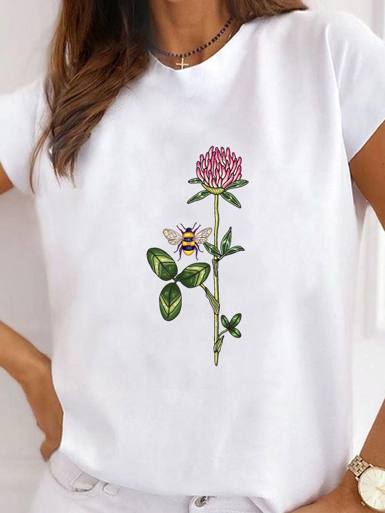 Women Clothes Bee Love Style Letter Clothing Print T Shirt Short Sleeve Summer Top Tee Basic Fashion Graphic T-shirt