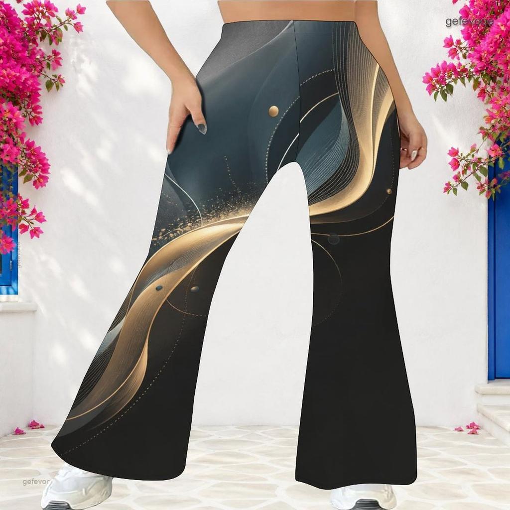 Kadın Günlük Yüksek Bel İspanyol Paça Pantolon, Eskitilmiş Baskılı Sokak Giyimi Büzgülü Paça Pantolon