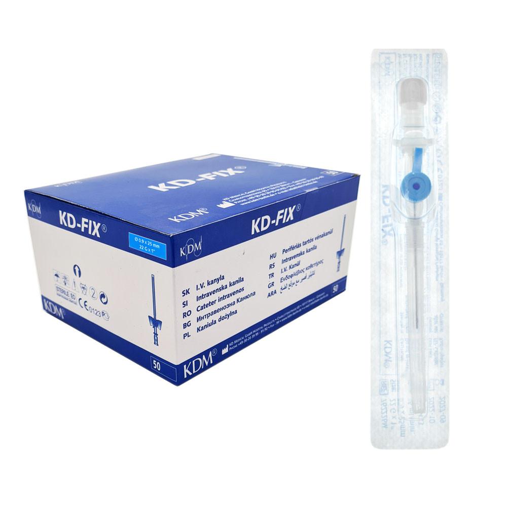 Blue Venflon 22G 0.9mm X 25mm Intravenous Cannula Kd-Fix 50 Pcs