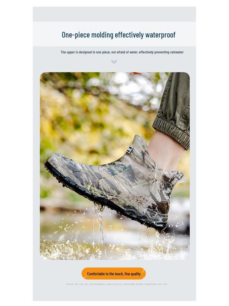Men's Camouflage Non-slip Waterproof Rain Boots for Outdoor Wading, Hiking, and Camping