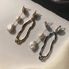 New Elegant Asymmetric Earring Freshwater Pearl Metallic Exaggerated Long Stud Earring Ladies and Girls Party Jewelry Gifts
