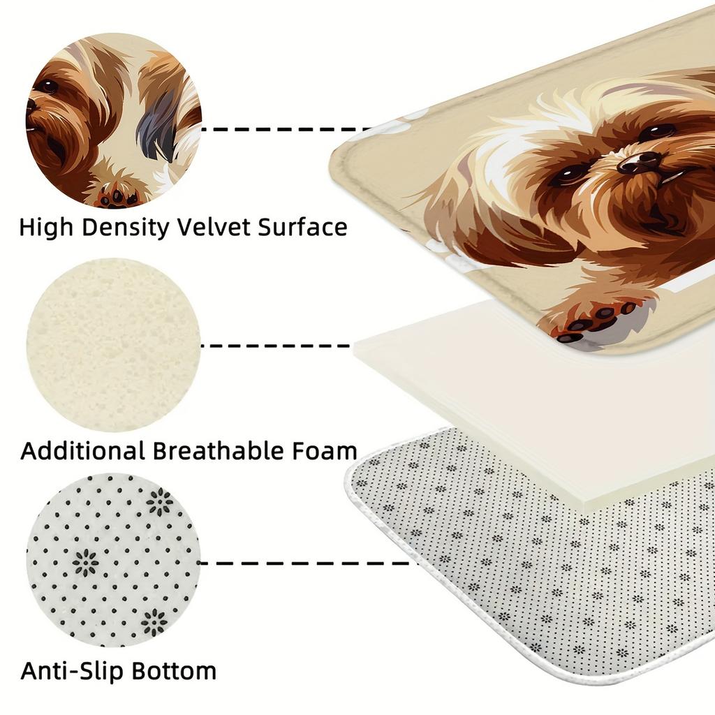 1Pcs Cute Dog And Paw Print  Floor Mat Modern Kitchen Polyester Rug Non-Slip Colorful Indoor Carpet, For Home Bathroom Bedroom Living Room Decor