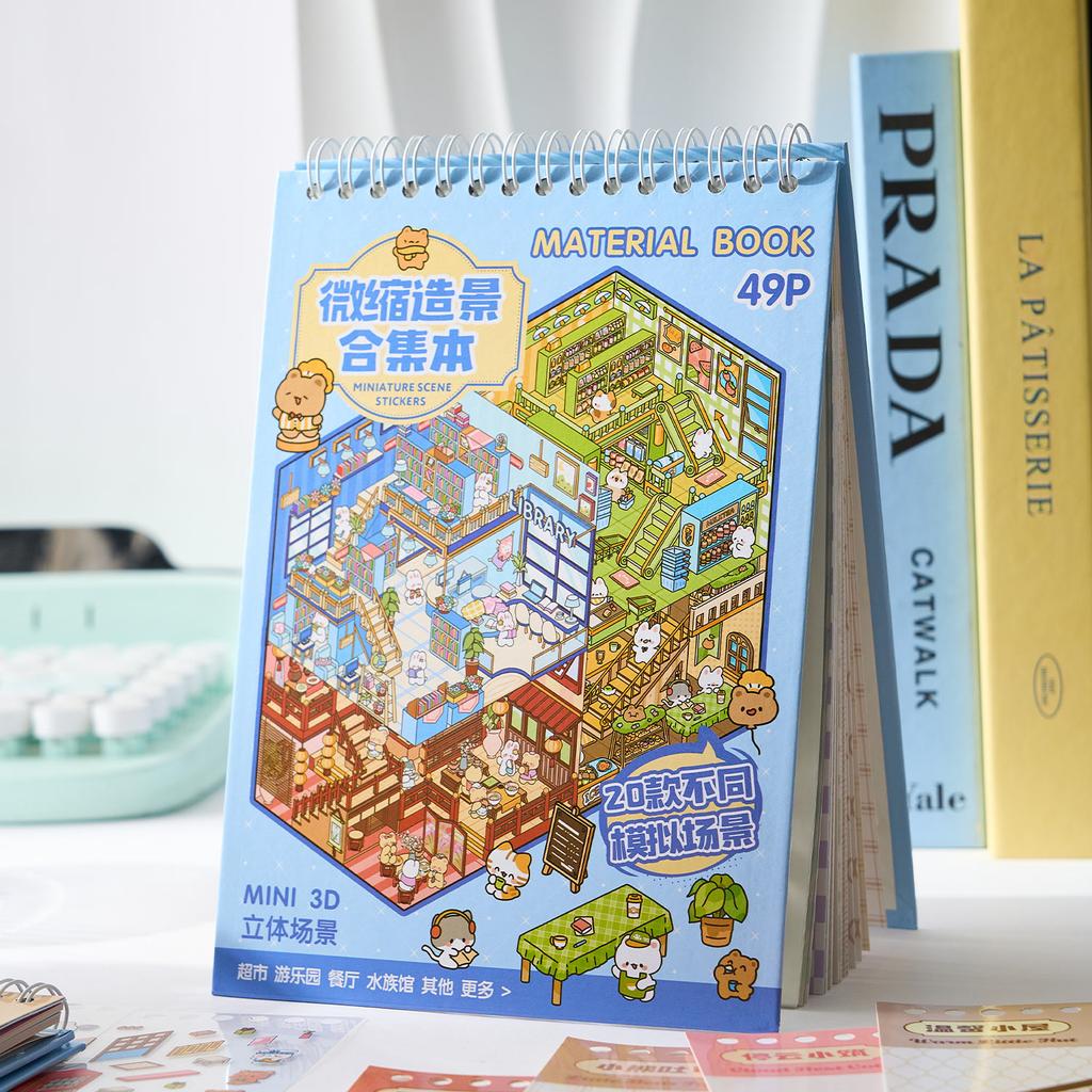 Mr Paper 49Pcs/Bag Business Town Series Mini 3D Miniature Scenography Sticker Book Visual Stacking Scene Stickers Diy Gift Decor