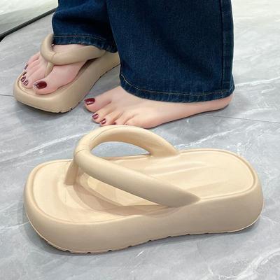 Dames Lente Effen Kleur Slippers Zachte Zool Buiten Slippers Zomer Casual Dikke Platte Bodem Anti-Slip Strand Sandalen Schoenen 36-41