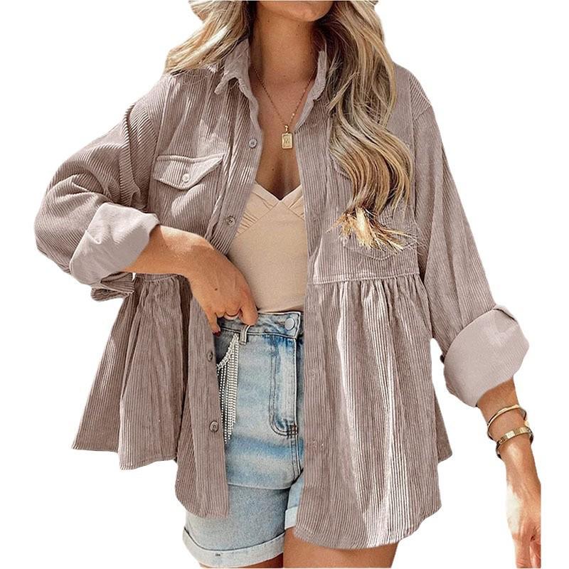 Women's Long Sleeve Ruffle Button-Up Shirt Top - Loose Fit