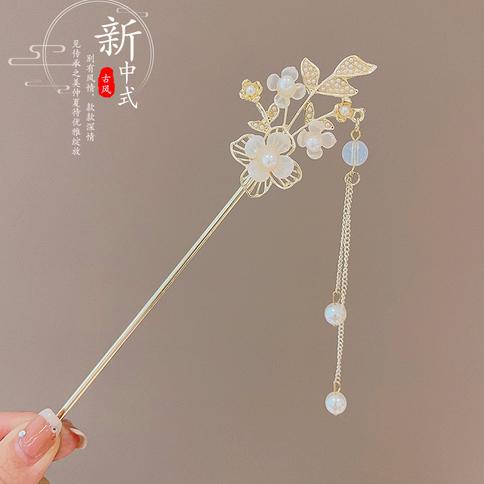 Vintage Chinese Style Hair Sticks Forks Flower Pearls Pendant Designs Women Girls Hanfu Dress Hairpins Side Clips Fringe Jewelry