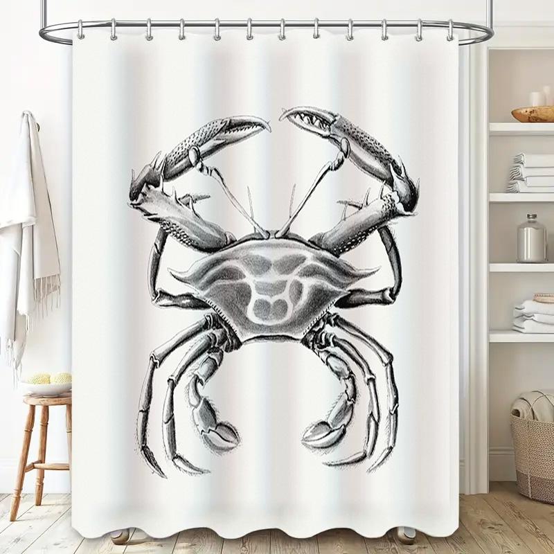 Crab Bath Mat Shower Curtain Waterproof Decorative White Modern Bathroom Accessories with Tassels for Home Decoration