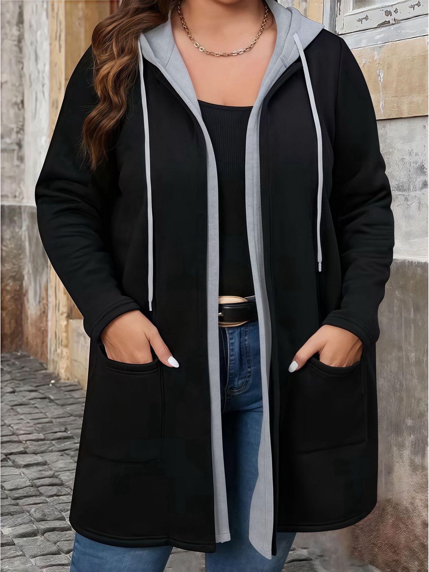 

Elegant Solid Color Splicing Two-Piece Plus Size Women s Top, Autumn 2025 Collection 4XL
