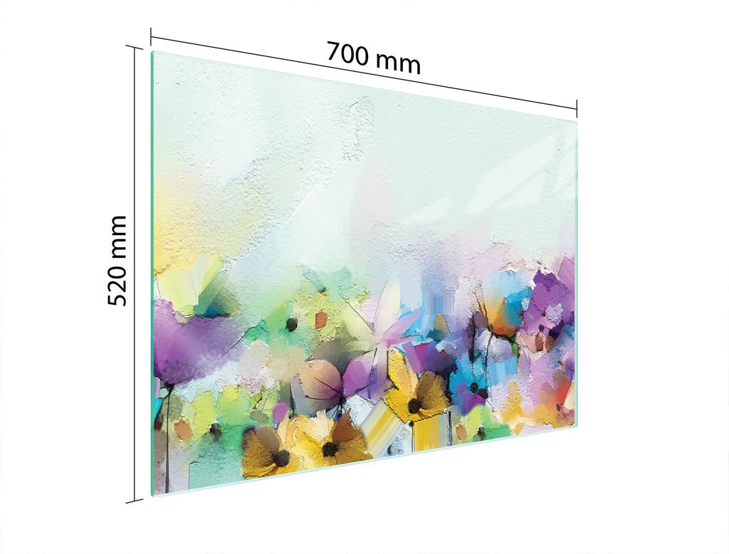 PLAQUE DE PROTECTION EN VERRE POUR PLAQUE DE CUISSON 70x52 FLEURS
