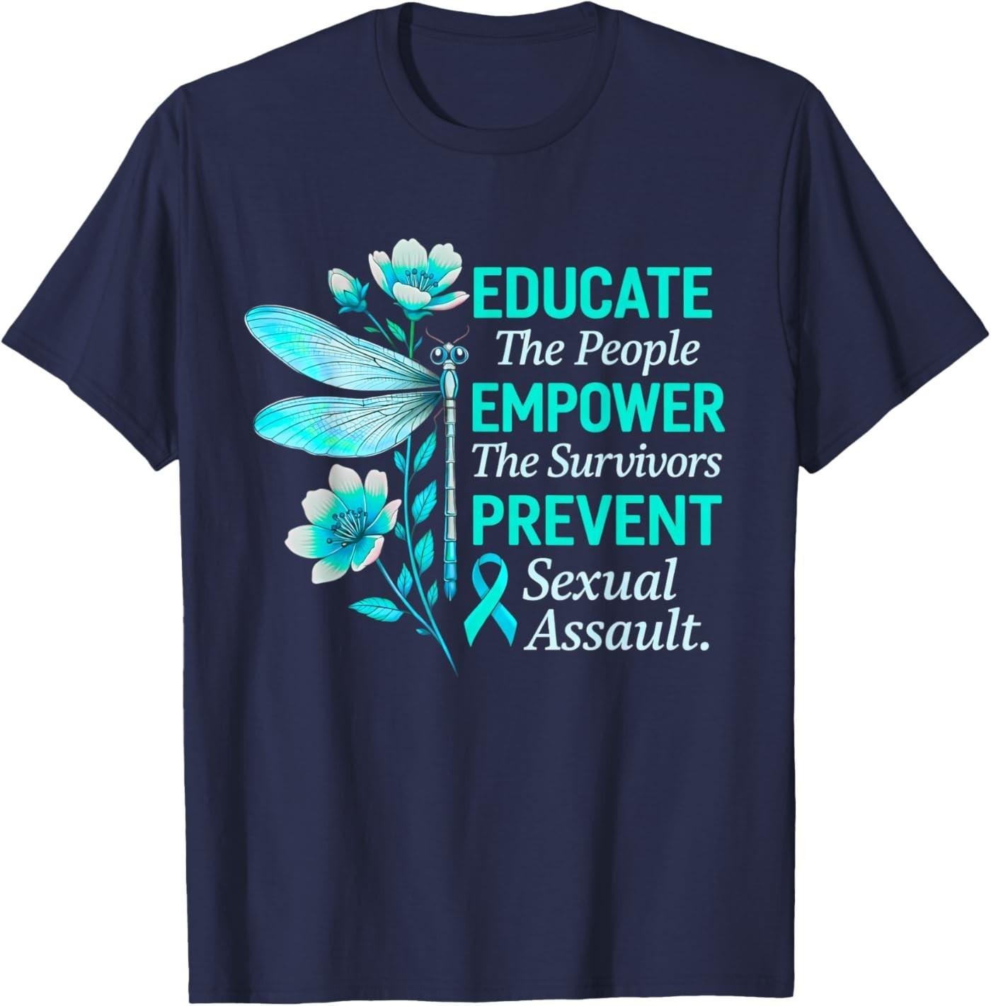 Educate Empower Prevent Dragonfly Sexual Assault Awareness T-Shirt S разноцветный