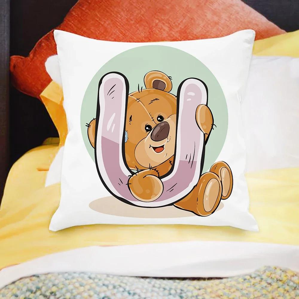 Cartoon Bear Sofa Children's Room Decoration Cute Animal Pillowcase  Letter Printing Cushion Cover
