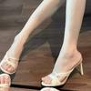 2025 High Quality Open Toe Women's Slippers Solid Color Stiletto Heel Versatile Pointed Toe Summer Women's Shoes for Outer Wear