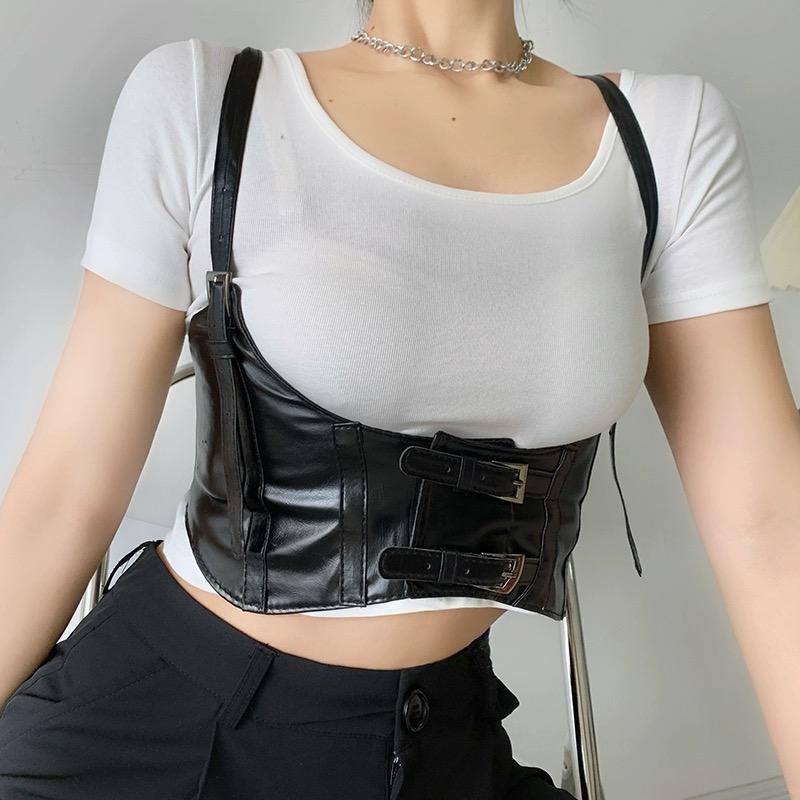 Functional European and shoulder strap belt women's punk shirt with dress street strap waist cover decoration