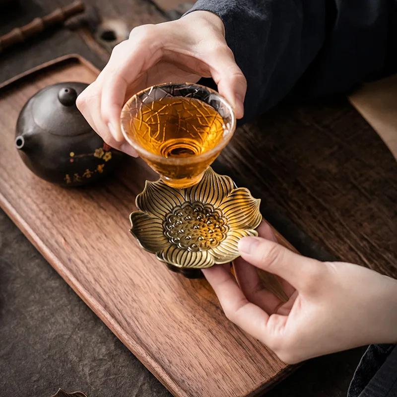 Japanese Style Tea Trays Retro Copper Anti Scalding Cup Holder Mat Pad Kung Fu Teaset Coffee Coaster Tea Ceremony Accessories