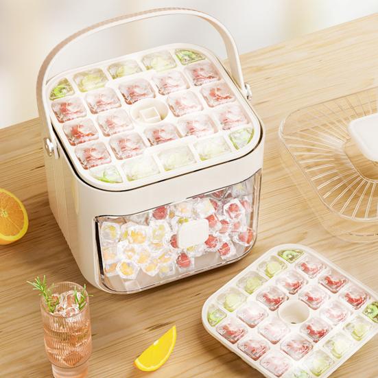 Ice Cube Mold 48 Grids Reusable Refrigerator Ice Maker Drawer Design Ice Tray Portable Easy Release Homemade Ice Making Tools Whiskey Cocktail Coffee