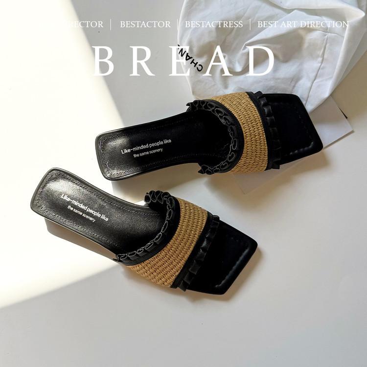 

Holiday style~ one-word cool slippers with open toes, women s square head color matching, Korean version of temperament, foot cover, outer wear, squ 39 чёрный