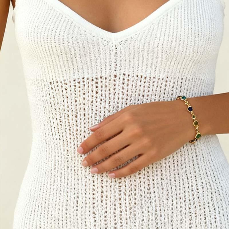 Bohemian Colorful Glass Long Y-Shaped Necklace Metal Collarbone Chain Gold Silver Color Summer Holiday Party Body Jewelry Gifts