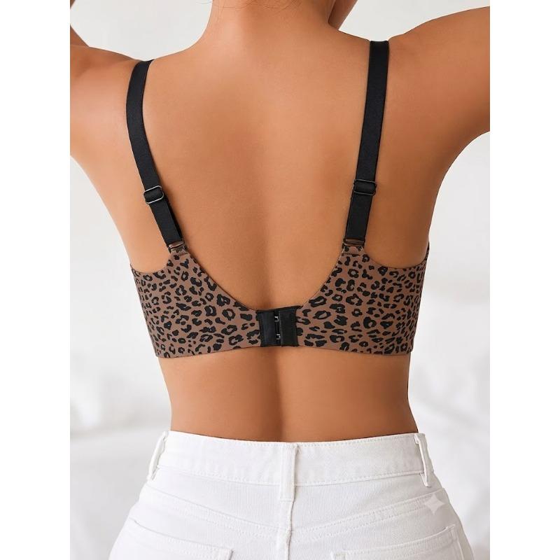 Women S Plus Size Seamless Deep V Leopard Print Thin Underwire Free Bra