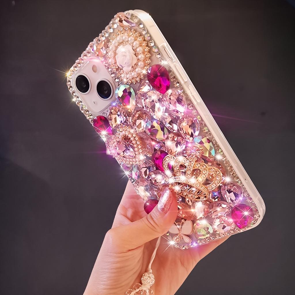 Glitter Strass Mobilskal För iPhone 17 16 15 14 13 12 11 Pro Max Air mini 16e 8 7 Plus X XS XR, Bling Kristall Krona Fjäril Pärla Blomma Design