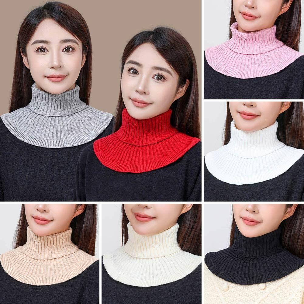 Knitted Fake Collar Scarf Women Warm Turtleneck Detachable False Collar Winter Windproof Scarf With Wooden Ears