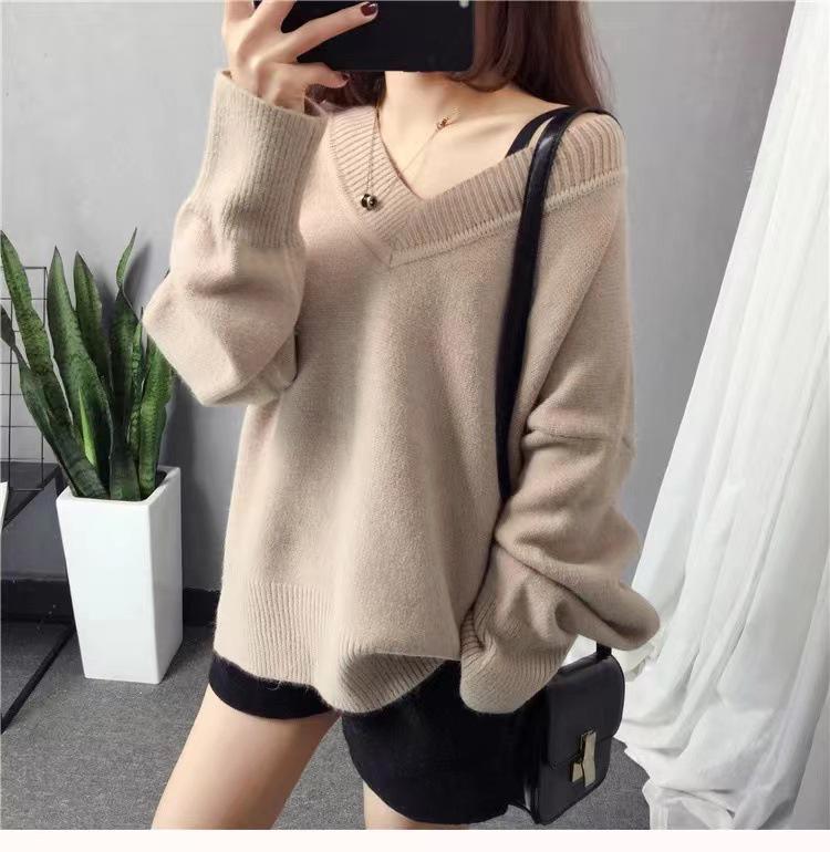 

Женский вязаный свитер с V-образным вырезом - осень/зима в корейском стиле, однотонный One Size