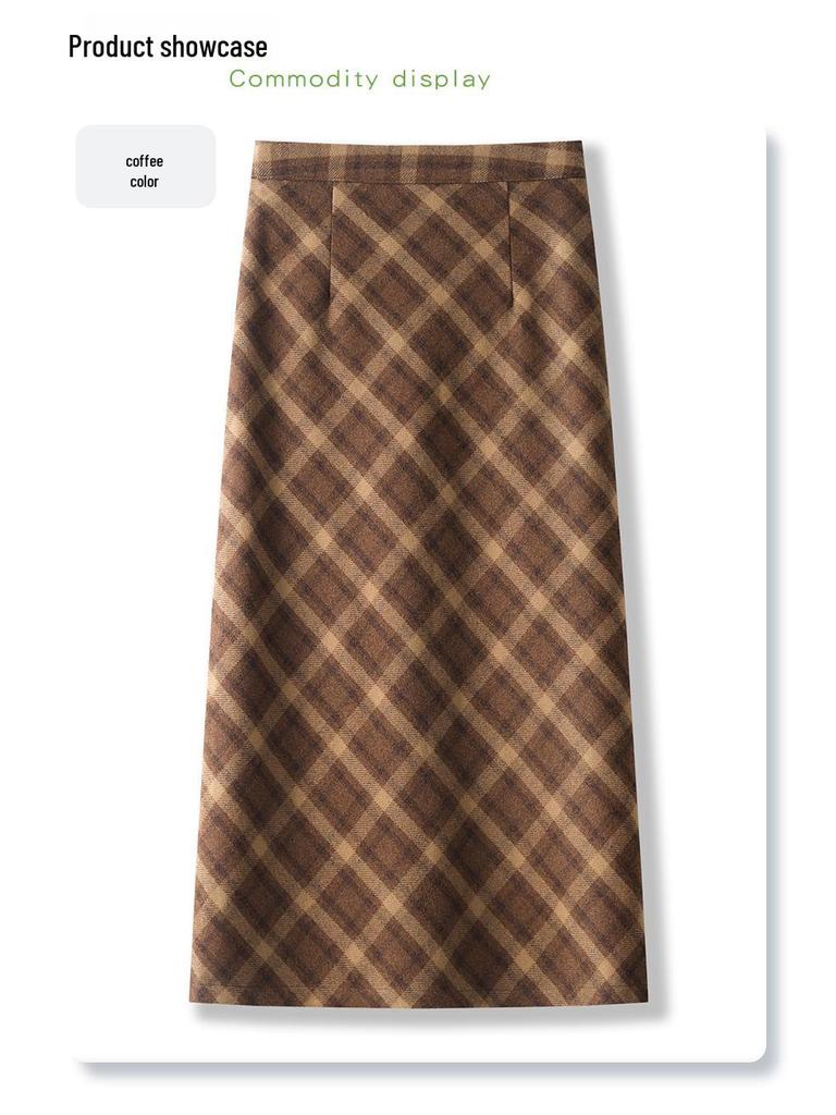 High-Waisted Plaid Tweed Pencil Skirt for Women - Slimming Mid-Length Bodycon, Autumn & Winter 2024 Collection