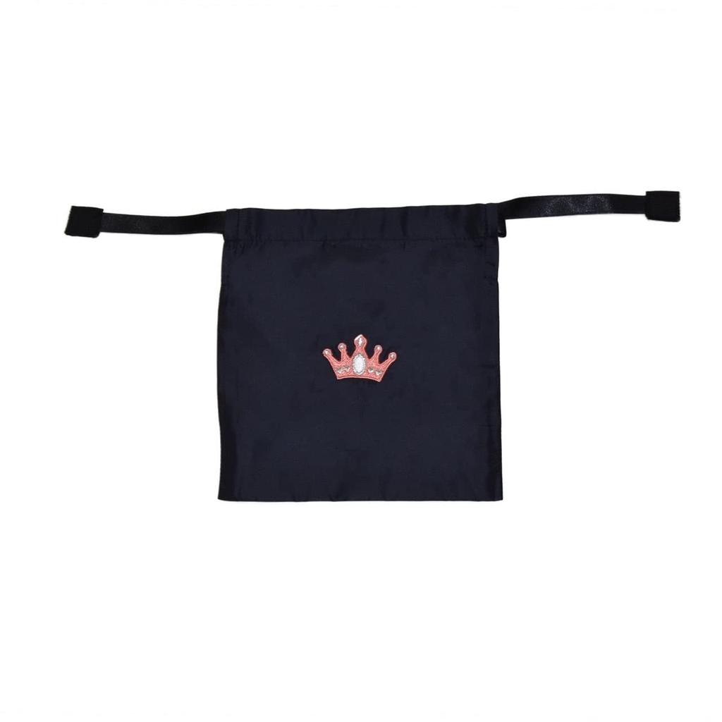 Angel Smile Royal School Grosgrain Portable Slippers Size LL Tiara Embroidered Navy Drawstring Bag Set of 2 (Solid Black) & (Small) (RSL2022001 LL)