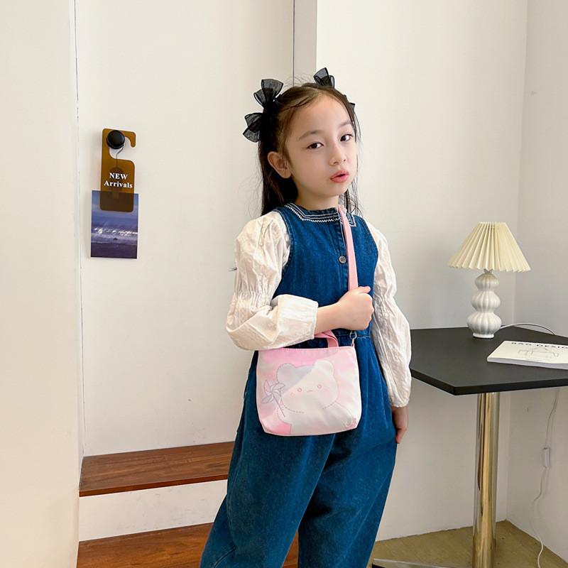 Stylish Cartoon Print Crossbody Bag For Kids Versatile Canvas Shoulder Bag For Girls And Boys