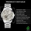Mens Automatic Mechanical Watch Grey Skeleton Dial Luminous Hands Waterproof Business Wristwatch