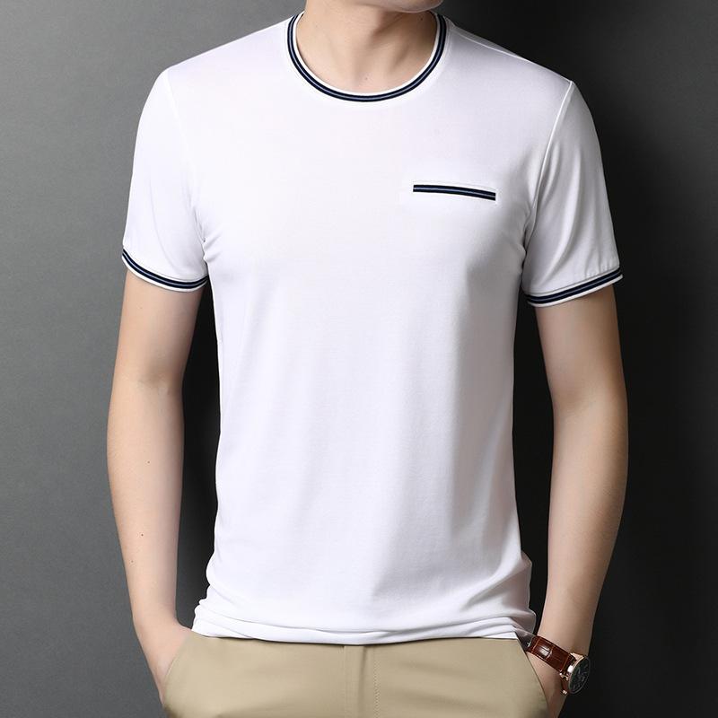 

Летняя мужская тонкая футболка с короткими рукавами из шелка Mulberry, молодежная версия, модный пуловер с отделкой Topstitch, мерсеризованный трендовый свитшот L