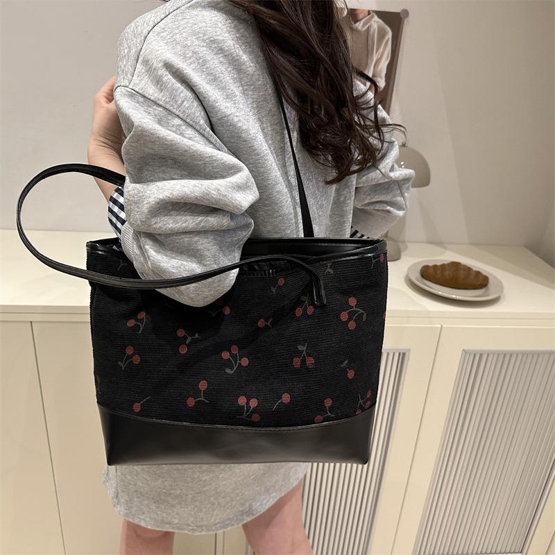 High Value Cherry Printed Tote Bag Women's New Fashion Trend Large Capacity Shoulder Bag Leisure Bag
