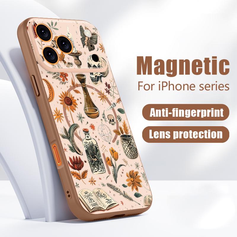 Lettered Skull Pattern Case For iPhone 17 Pro Max Magnetic For Magsafe Hybrid TPU+PC Matte Cover For iPhone 16 15 14 13 Pro Max