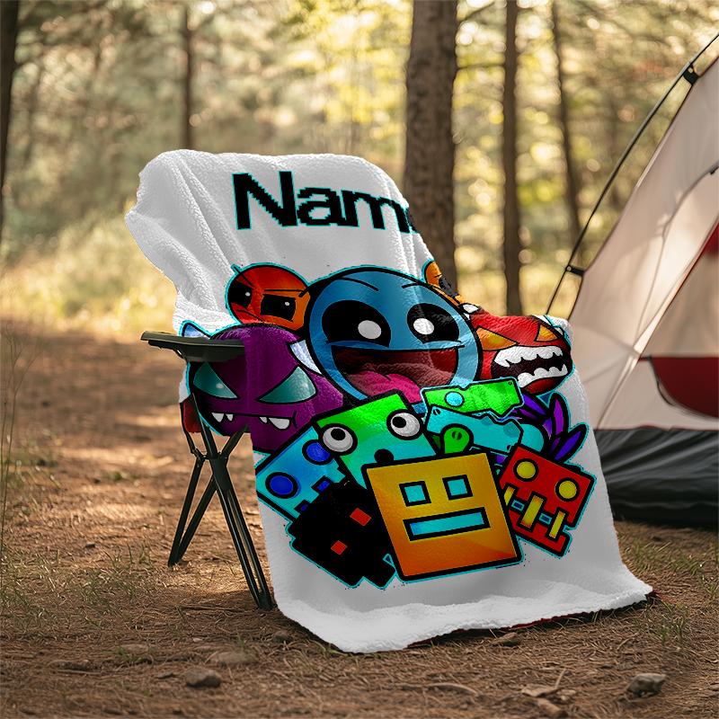 Gepersonaliseerd Custom Naam Deken - Geometry Dash Print Design, Deken voor Bank, Bed, Reizen, Kamperen - Zacht en Warm, Geweldig Cadeau