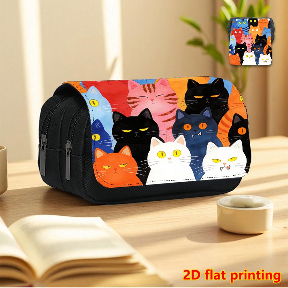1pc 1pcs Cute Cat Pencil Case Suitable for Boys & Girls, Large Capacity Double-Layer Flip-Top School Organizer with Kitten, Multifunctional Travel Sto